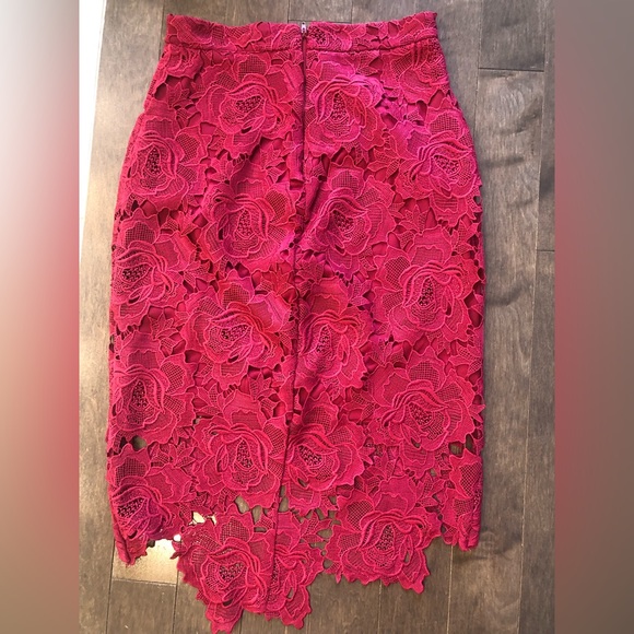 Burgundy Lace High Low Pencil Skirt - Picture 3 of 5
